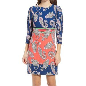 Vince Camuto Paisley Mix Long Sleeve Dress Size 16